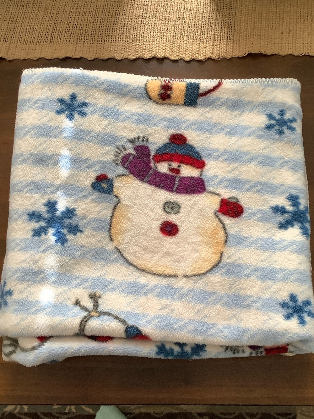 Plush Snowman Holiday Throw Blanket - Blue & White